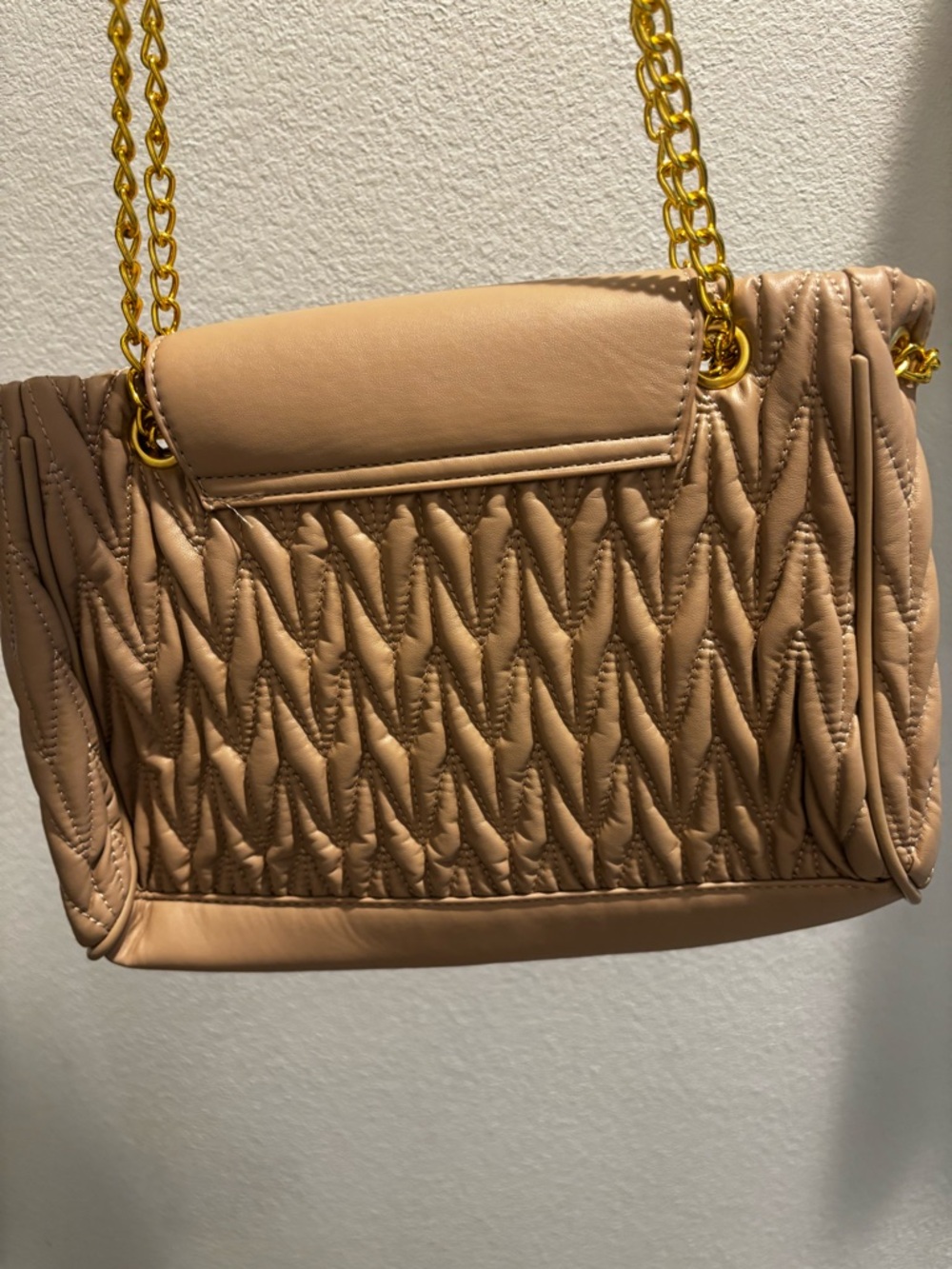 Quilted Beige Chain-Handle Shoulder Bag